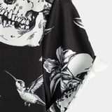 Dionizy | Czarna koszula hawajska z czaszką i kolibrem w stylu punk rock