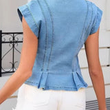 Wirginia - Top Denim z Dekoltem w Kształcie V