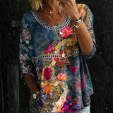 Aurelia - Bluzka z Denimu w Kwiaty Vintage