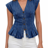 Wirginia - Top Denim z Dekoltem w Kształcie V