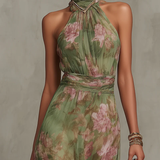 Livia - Elegancka Maxi Sukienka Halter w Kwiaty