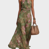 Livia - Elegancka Maxi Sukienka Halter w Kwiaty
