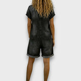 Klara - Krótki vintage kombinezon bawełnowy z efektem denimu