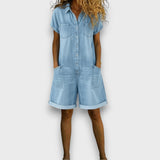 Klara - Krótki vintage kombinezon bawełnowy z efektem denimu